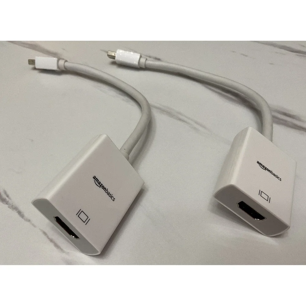 Lot of 2 Amazon Basics Mini DisplayPort to HDMI Adapter White Video Converter
